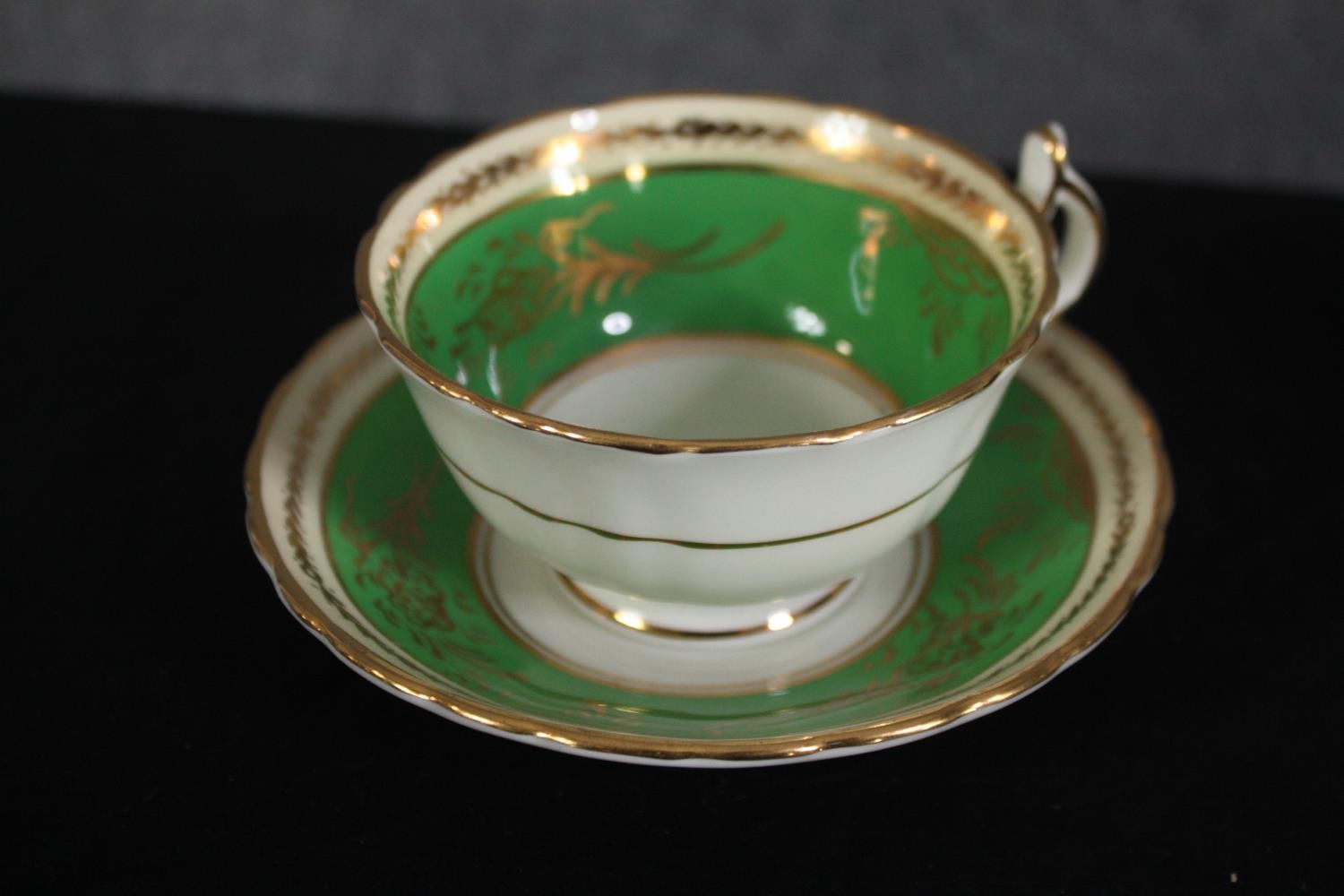 A German porcelain tea set for eleven people. 1930s Konig teacup & saucer, plates and creamer. In - Image 3 of 11