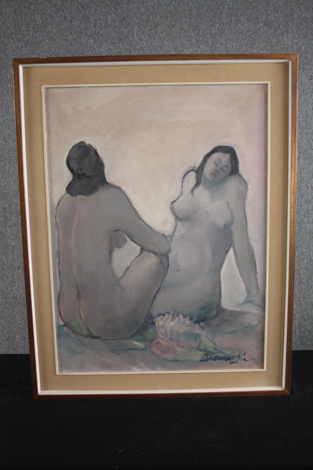 Raffaele Barsciglie (Italian. 1913-1994). Oil painting 0n canvas. Nudes. Signed lower right. - Image 2 of 4