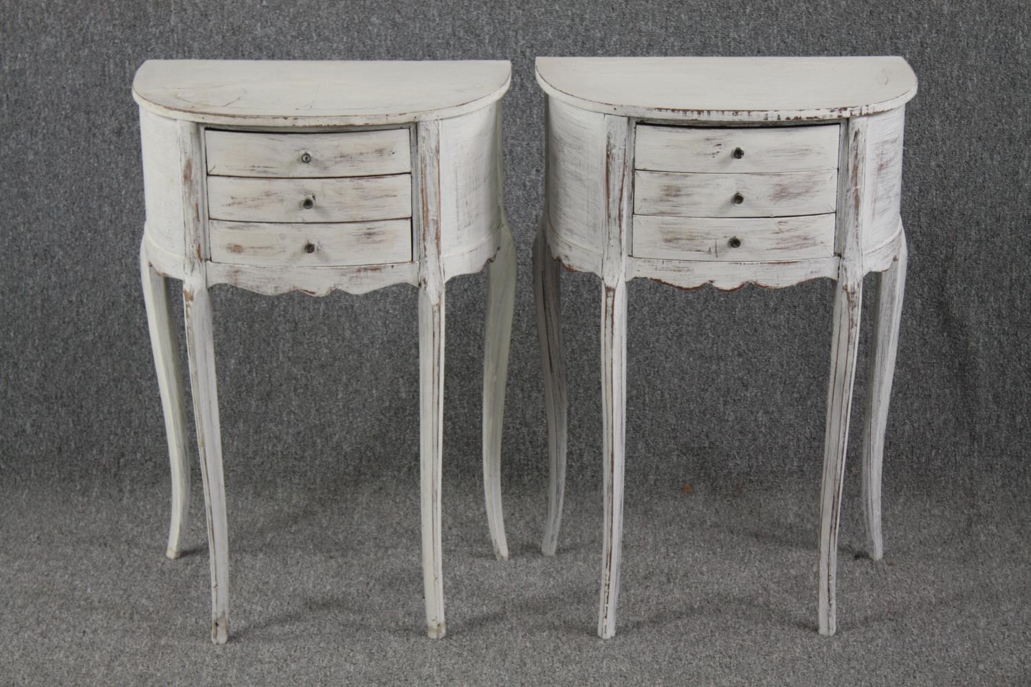 Bedside cabinets, Louis XV style distressed painted. H.72 W.48 D.30cm.