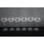 A set of six clear crystal Hock glasses. H.19cm. (each)