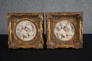 After Edward William Wyon (British. 1811-1885). A pair of composite marble relief plaques. 'The