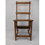 Metamorphic chair/library steps, vintage, stained pine.