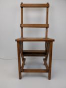 Metamorphic chair/library steps, vintage, stained pine.