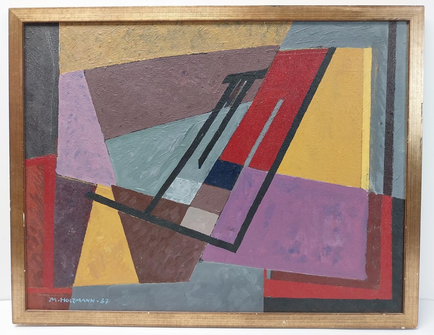 Oil on board, Bauhaus school abstract composition. H.53 W.68 cm - Image 2 of 4