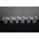 Six hand cut lead Brandy glasses. Crystal glass made by Bohemia. H.13cm. (each)