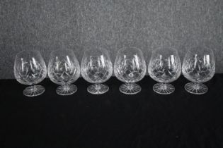 Six hand cut lead Brandy glasses. Crystal glass made by Bohemia. H.13cm. (each)