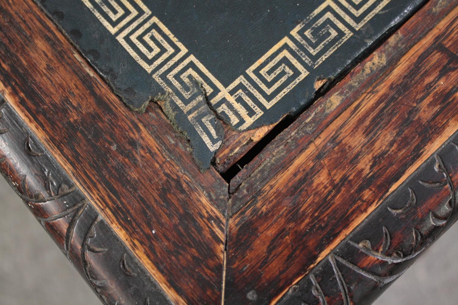 Pedestal desk, late 19th century carved oak with Green Man mask handles and tooled leather inset - Image 7 of 7