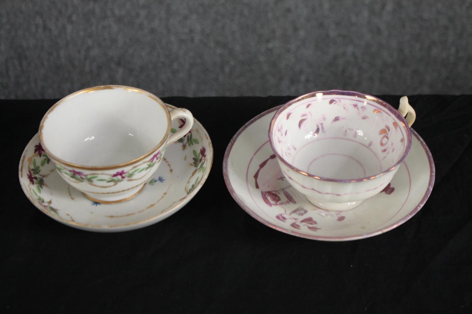 A collection of 19th century lustre ware tea cups and saucers and a sugar bowl. Dia.17cm. (largest) - Image 3 of 5