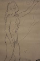 Female nude study. Pencil on paper. Titled 'Eve'. Signed indistinctly and stamp with the artists