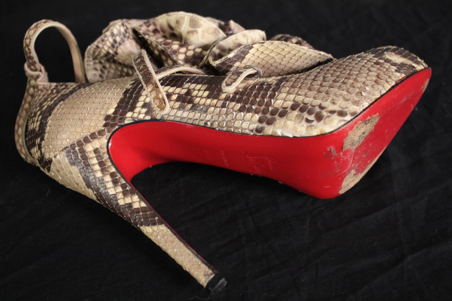 Two pairs of high heeled shoes, one made of python skin with ruffle design. UK size 39. Made by - Image 8 of 10