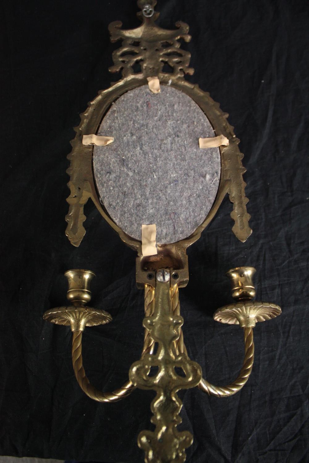 A pair of brass mirrored sconces with two branch candle holders. H.59cm. (each) - Image 4 of 7