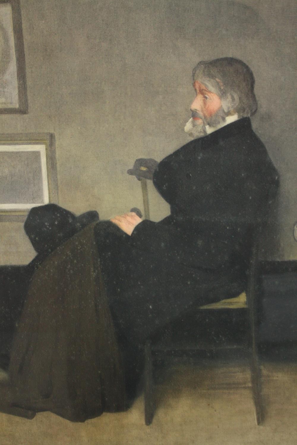 A print of Whistler's portrait of the Scottish writer and art historian Thomas Carlyle. Framed and