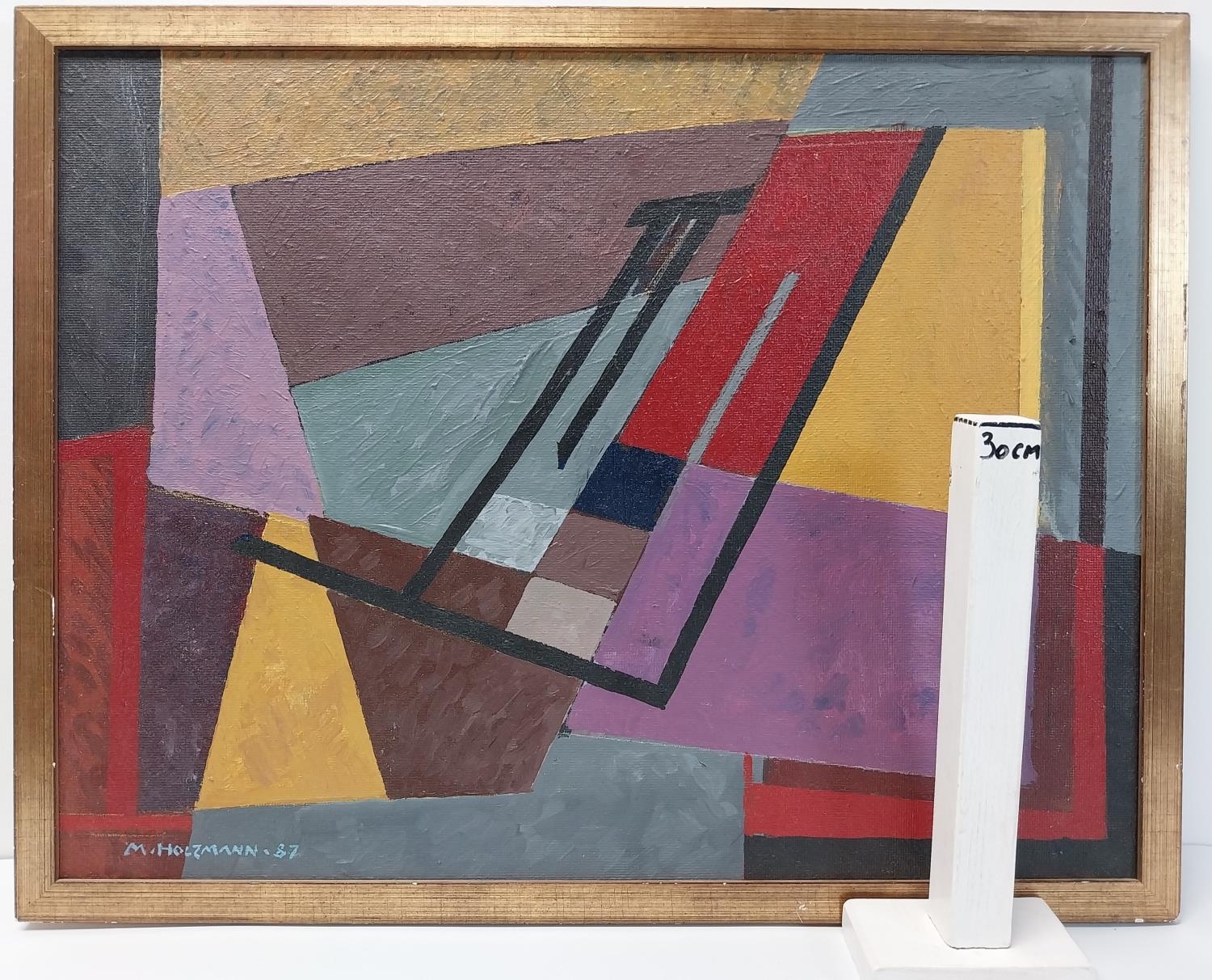 Oil on board, Bauhaus school abstract composition. H.53 W.68 cm - Image 4 of 4