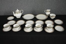 Royal Grafton fine bone China tea set. Incomplete. Includes five cups and saucers, a sugar bowl,