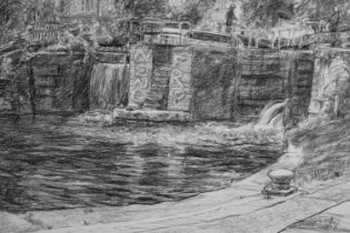 Valerie Wiffen ARCA (British b.1943). Pencil on paper. Regent’s Canal in Islington. Framed and