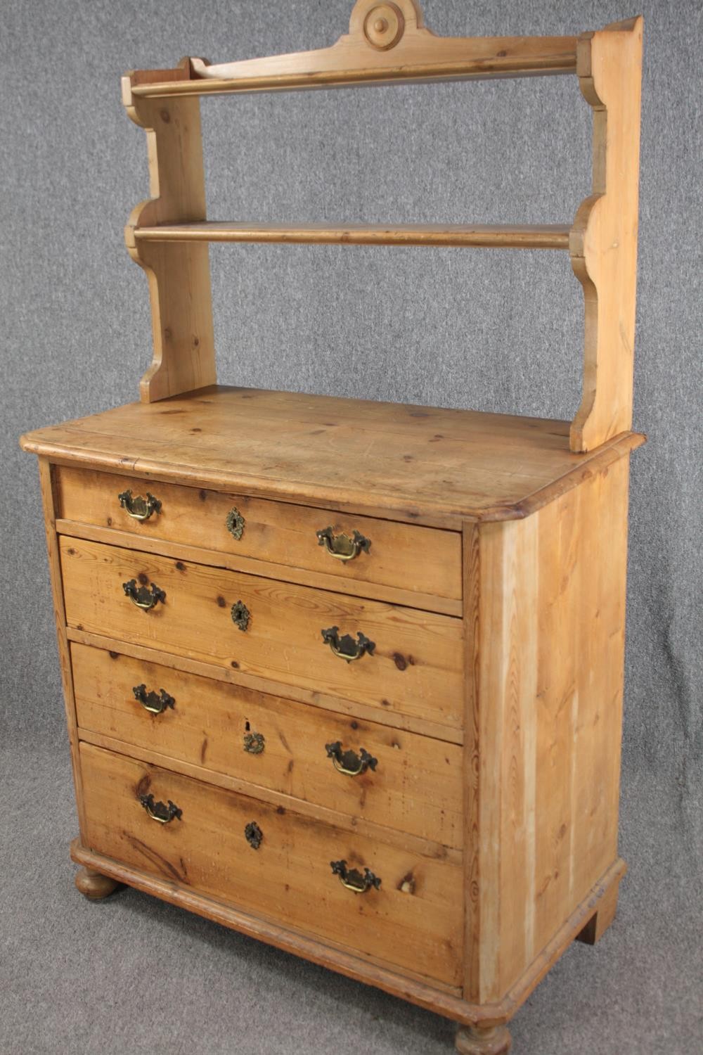 A 19th century pine chest fitted with plate rack. H.162 W.101 D.53cm. - Image 3 of 6