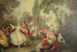 A Nicolas Lancret print.'La Camargo Dancing'. In a gilt decorated frame. H.62 W.69cm.