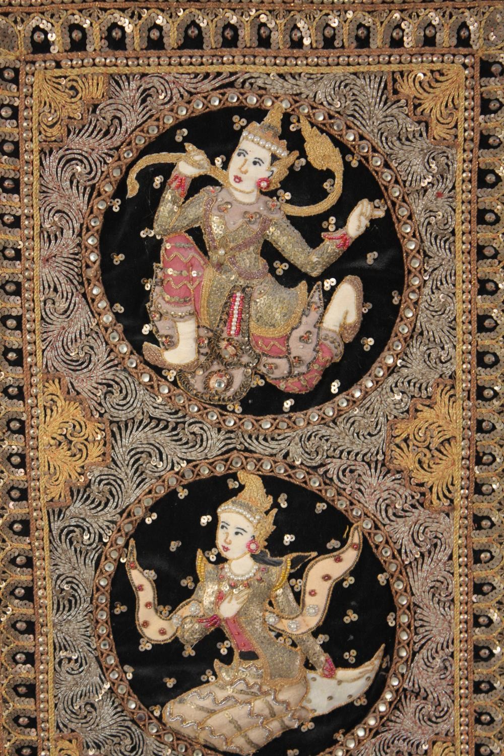 A Thai Buddha embroidery. A highly detailed work decorated with sequins. Framed and glazed. H.105 - Image 2 of 3