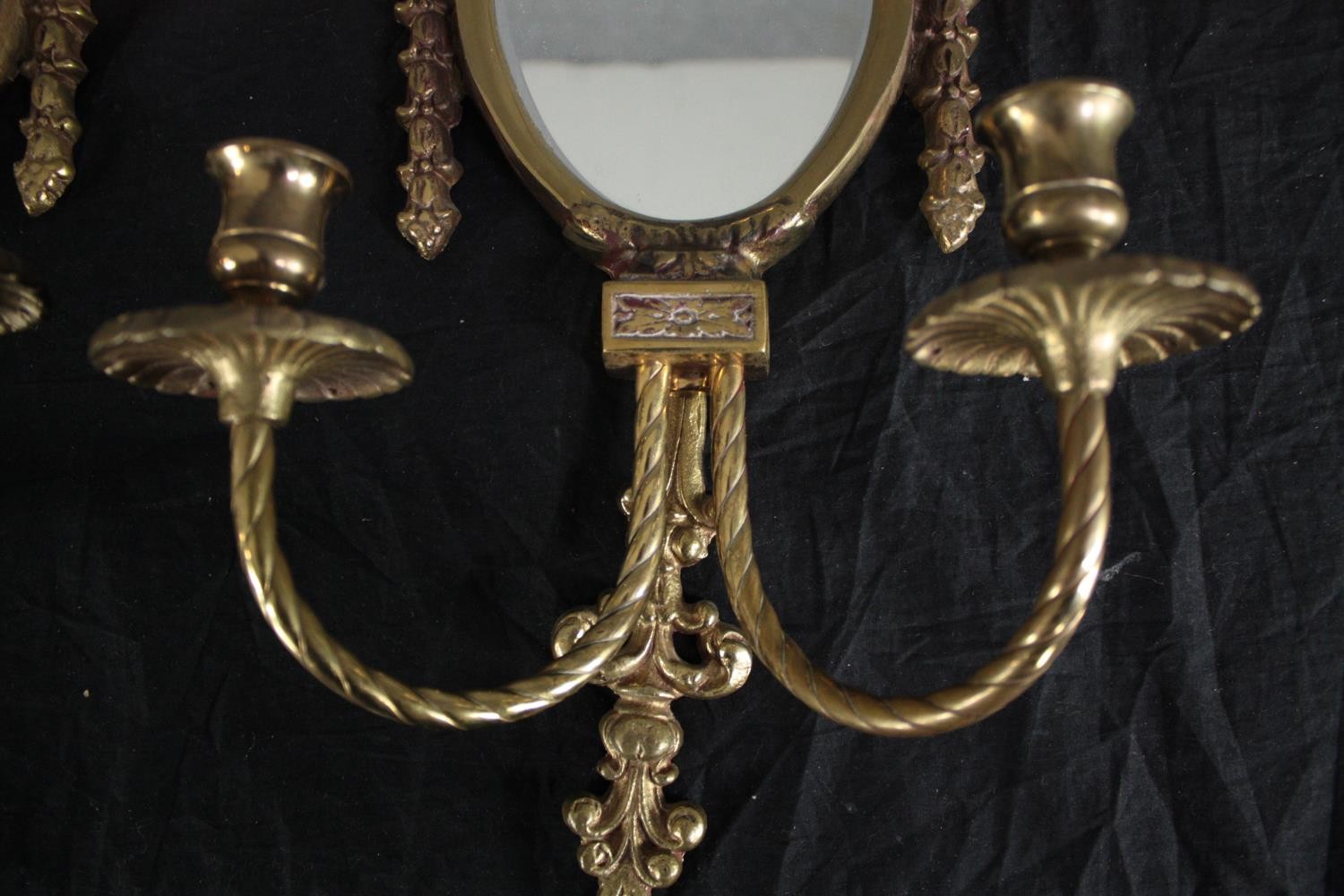 A pair of brass mirrored sconces with two branch candle holders. H.59cm. (each) - Image 5 of 7