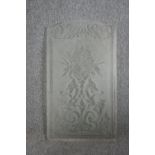 A pane of vintage etched glass. H.101 W.58cm.