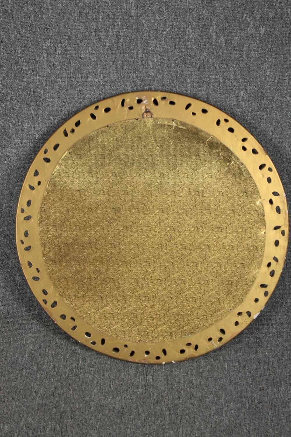 Two wall mirrors, gilt foliate with rectangular bevelled plate and a vintage circular mirror. H.92 - Image 8 of 8