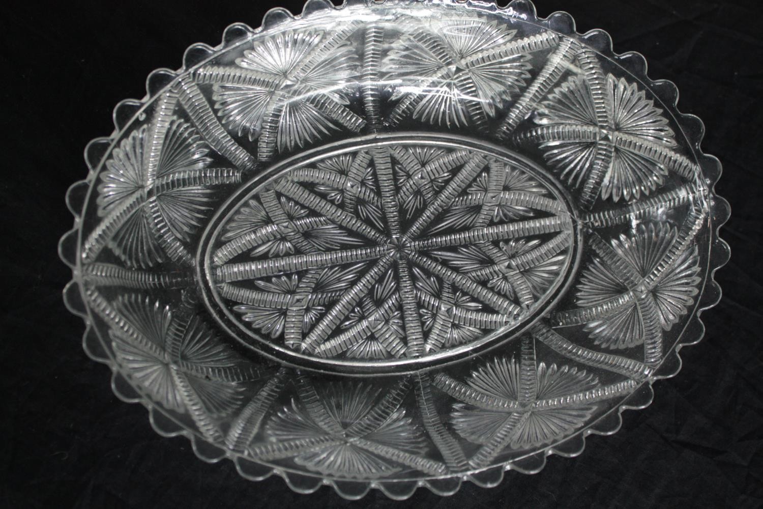 Seven glass bowls with etched decoration. Dia.28cm. (largest) - Image 2 of 6