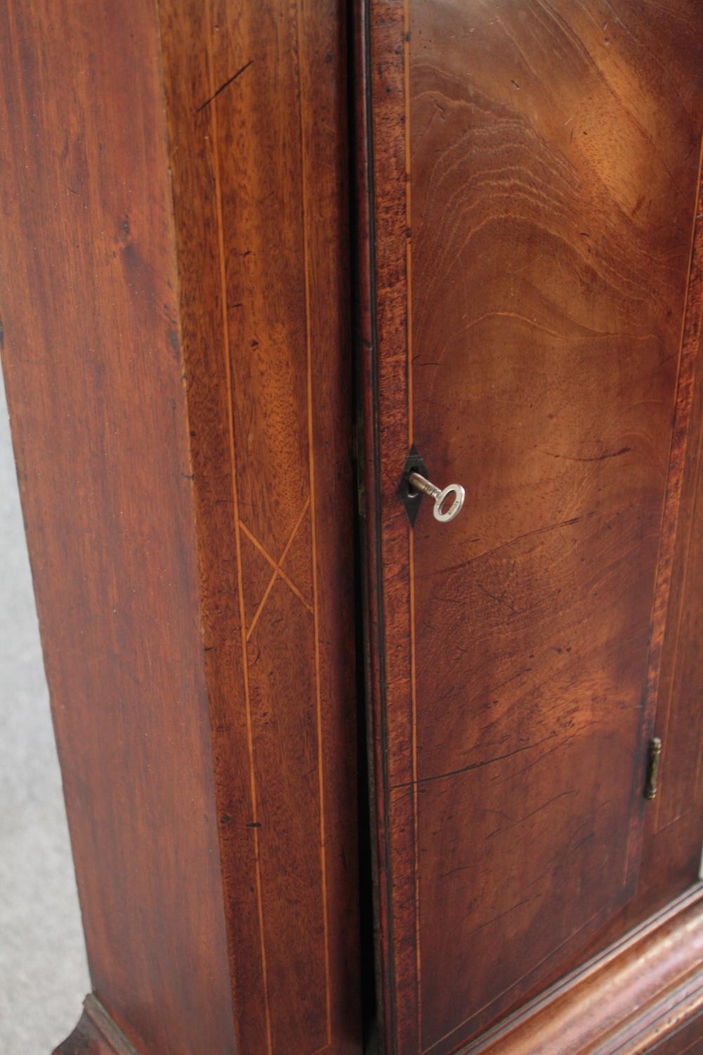 Longcase clock, Georgian mahogany and crossbanded case with satinwood string inlay, painted face and - Image 10 of 11