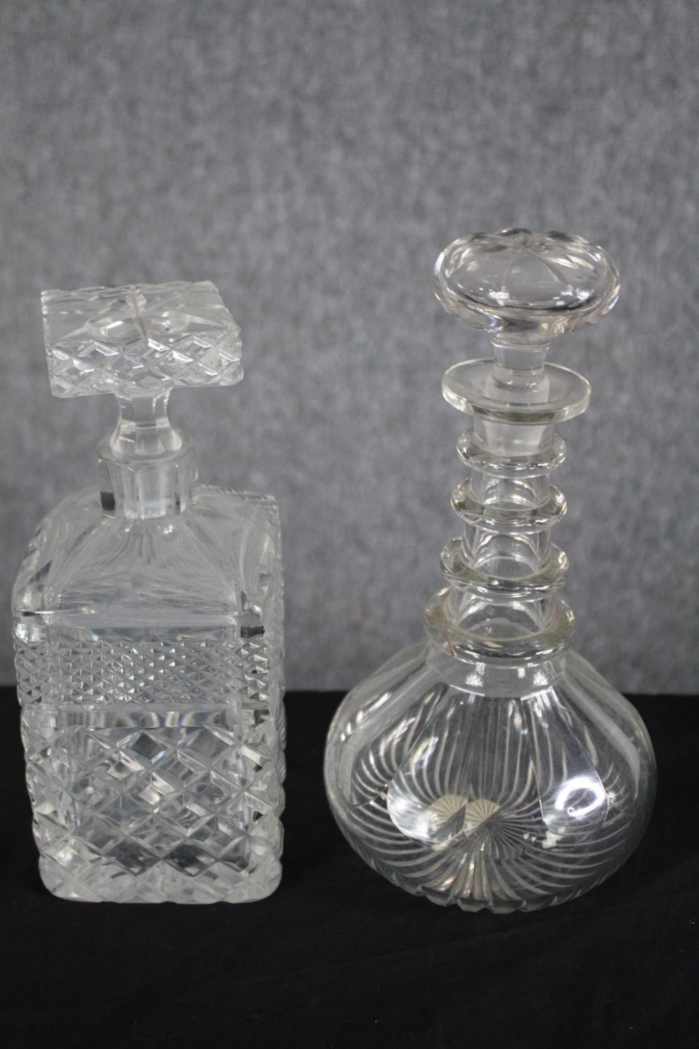 A collection of five 19th and early 20th century decanters and a wine jug. All decanters are - Image 2 of 4