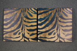 A pair of zebra prints on stretched canvas. H.82 W.8cm.(each)