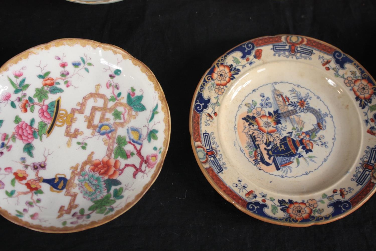 An assortment of 19th century hand painted saucers and side plates, including a dish with Chinese - Image 6 of 8