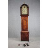 Longcase clock, Georgian mahogany and crossbanded case with satinwood string inlay, painted face and