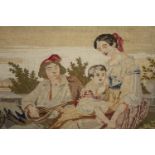 Victorian needlework embroidery. A framed sample panel. H.60 W.68cm.