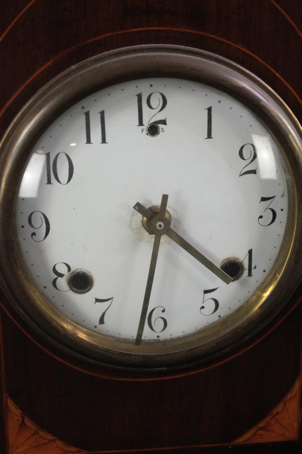An Edwardian mahogany and satinwood mantel clock with a replacement modern movement. H.38 W.28 D. - Image 2 of 5