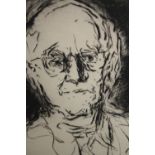 Milein Cosman (German. 1921-2017). A portrait of V. S. Pritchett (Sir Victor Pritchett). Etching.