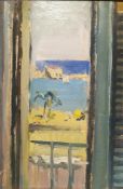 Maria Dineley, British, (b.1971), oil on board, view of a beach from window, signed and framed. H.