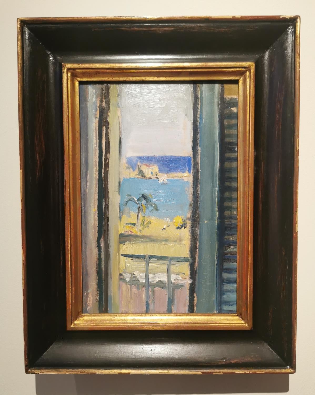 Maria Dineley, British, (b.1971), oil on board, view of a beach from window, signed and framed. H. - Image 2 of 5