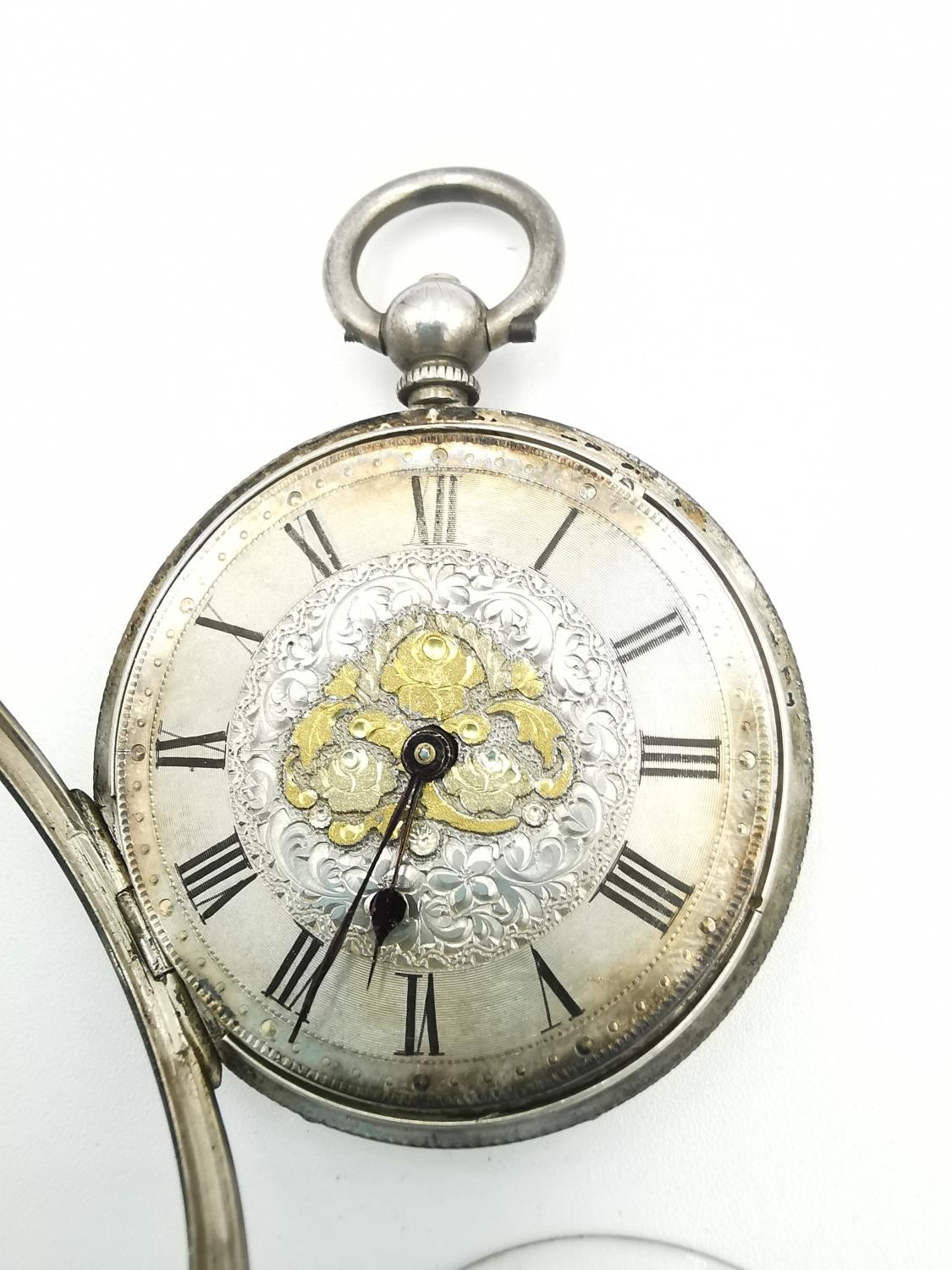 A 19th century Swiss fine silver ladies pocket watch with carved silver and gold foliate and - Image 7 of 7