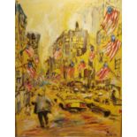 Daniele Mascaretti a.k.a "BoBo", oil on canvas of 5th Avenue with the Stars and Stripes,