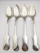 Four 19th century Austrian silver serving spoons with engraved monograms. Austrian silver assay mark