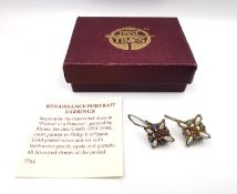 A pair of boxed Past Time replica silver gilt Renaissance portrait earrings, set with potato pearls,