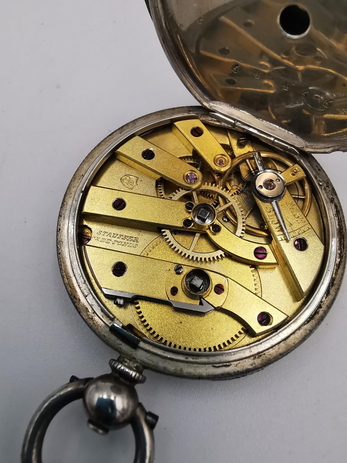 A 19th century Swiss fine silver ladies pocket watch with carved silver and gold foliate and - Image 4 of 7