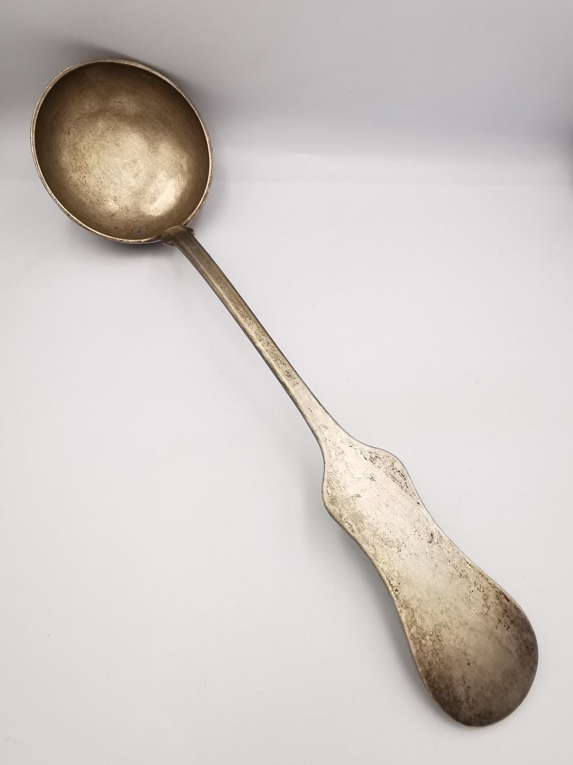 A large 19th century Austrian silver ladle and three matching serving spoons. Hallmarked with - Image 2 of 7