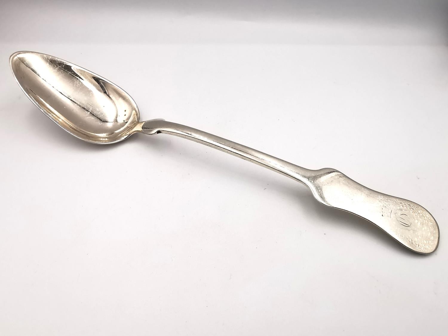 Four 19th century Austrian silver serving spoons with engraved monograms. Austrian silver assay mark - Image 2 of 6