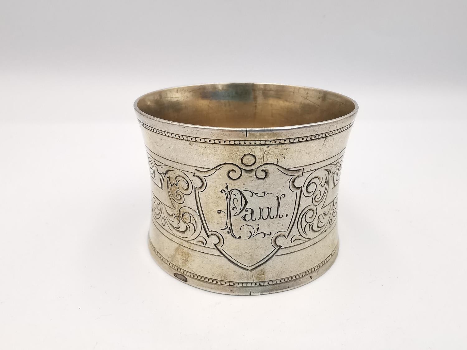 A collection of seven silver napkin rings, including an etched silver napkin ring by Gunther Theodor - Image 4 of 8