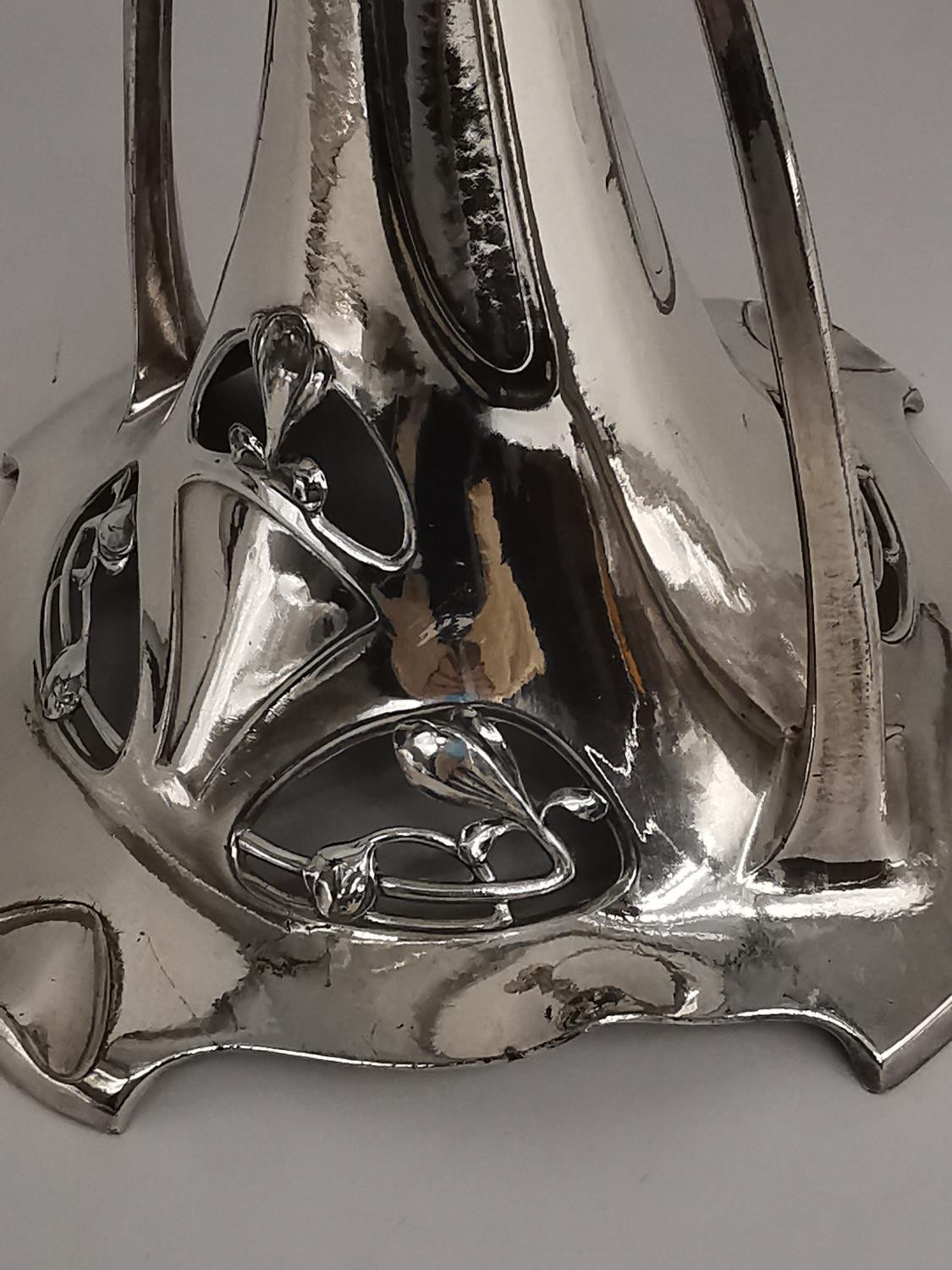 An Art Nouveau WMF silver plated centrepiece with engraved glass trumpet liner (glass fruit plate is - Image 5 of 6