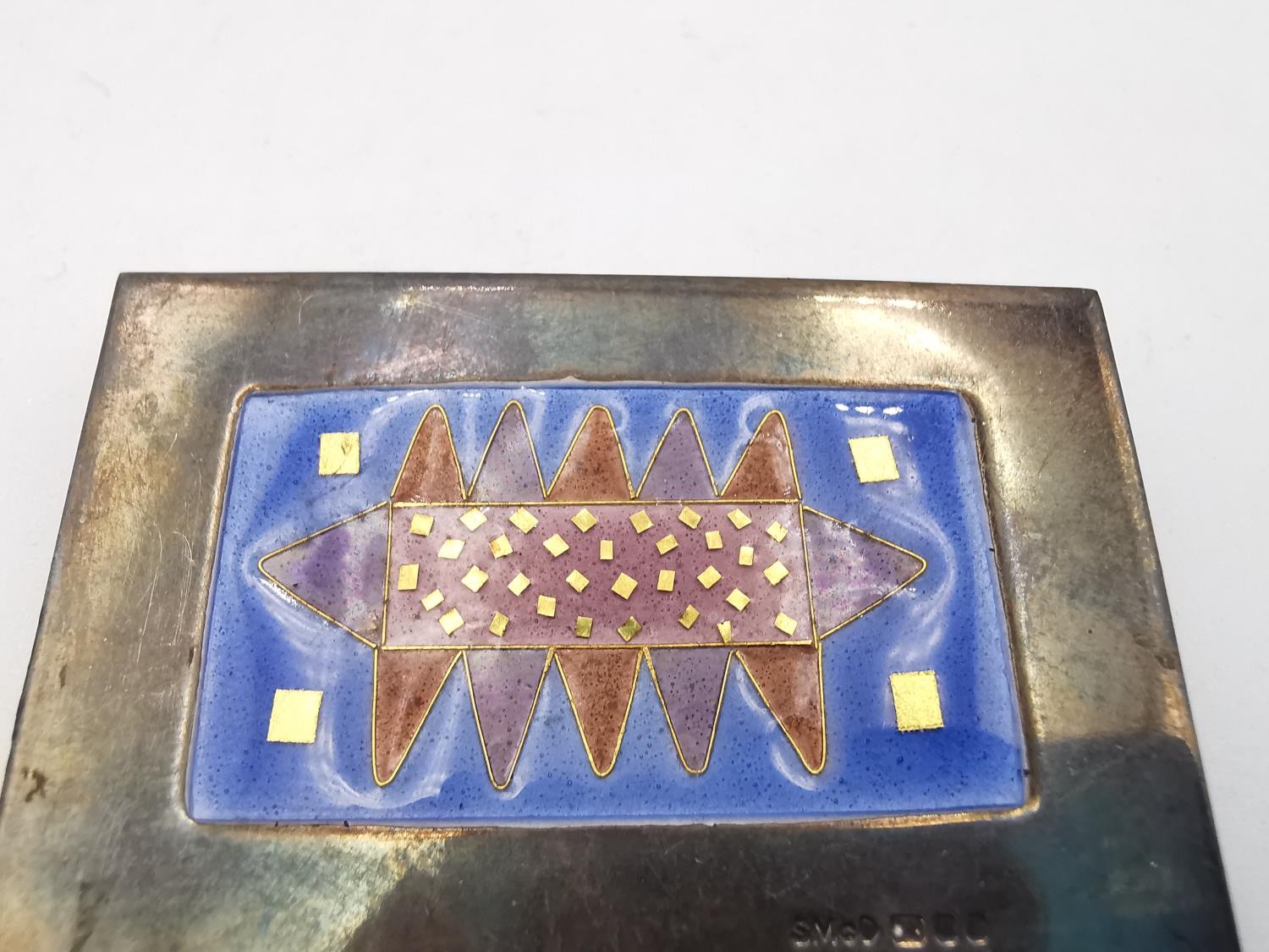 Sheila R. McDonald - A silver and coloured cloisonne enamel abstract design rectangular brooch. - Image 3 of 4