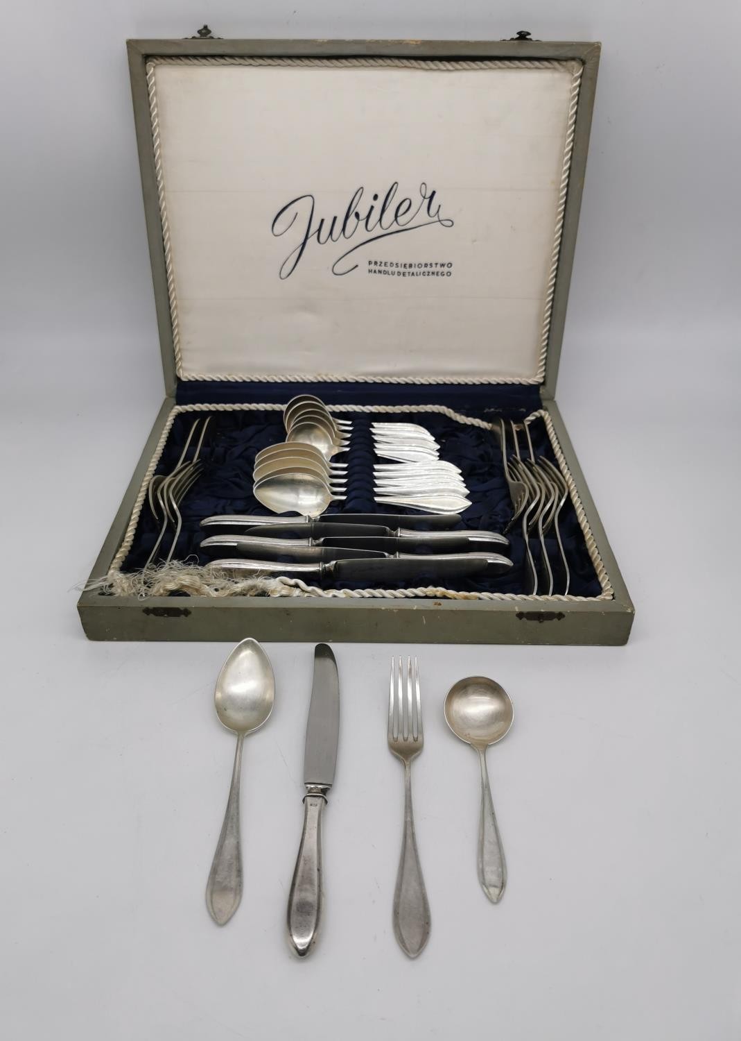 A cased set of German 835 silver cutlery for six people. Each piece stamped 835. Manufacturer's name - Image 4 of 5