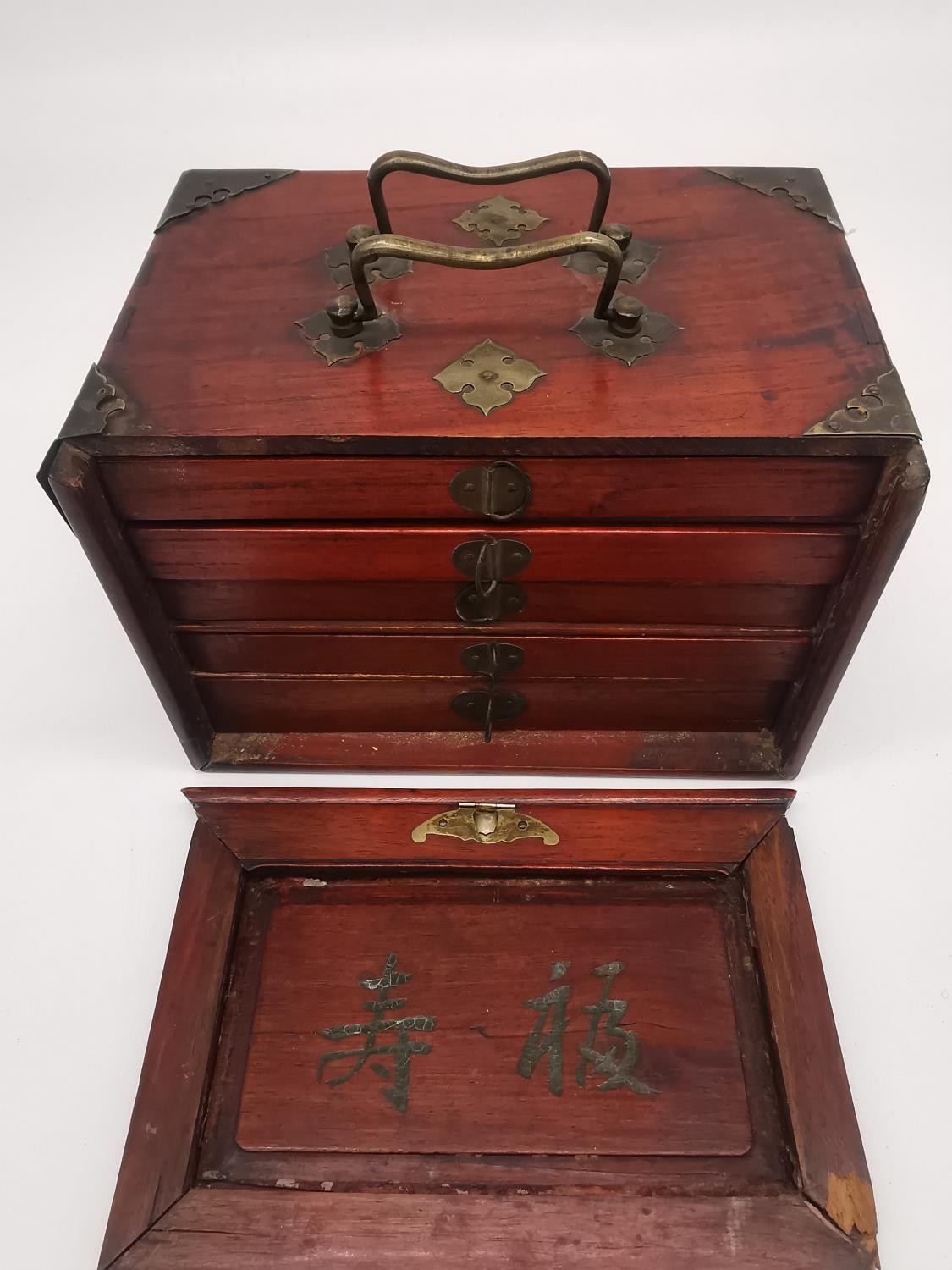 A 19th century rosewood cased bone and bamboo Mahjong set. (missing some tiles). The sliding door is - Image 2 of 4