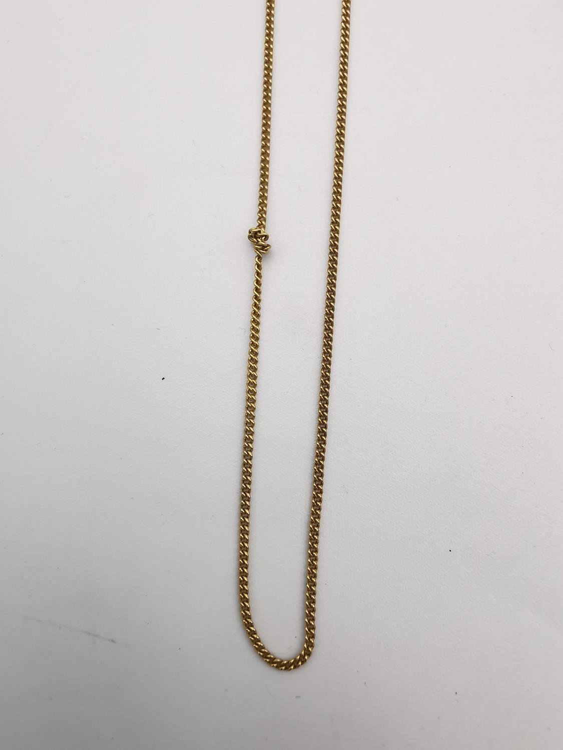 Two 9ct yellow gold chains and a rose gold hollow bangle with safety chain (clasp missing). One - Image 3 of 7