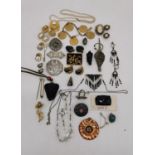 A collection of costume jewellery, including an Art Deco crystal bead necklace and earring set, a